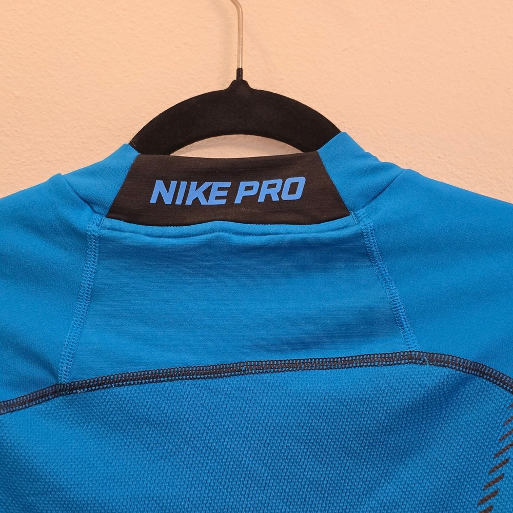 Nike Pro Dri-FIT Mens Blue Long Sleeve Mock Neck Fitted Compression Shirt Medium - Picture 7 of 8